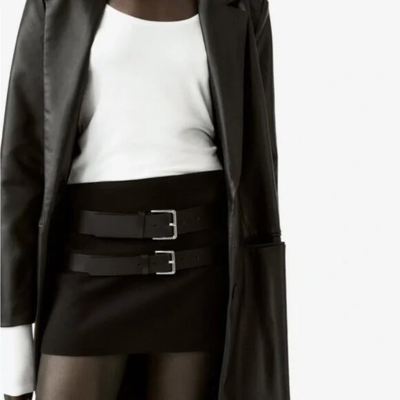 NWT Zara Black Mini Skirt with Double Belts, Size Large - Picture 2 of 8